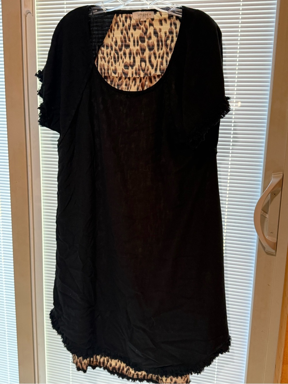 Umgee Black Short Sleeve Tunic with Leopard Trim